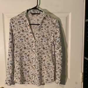 Zara Floral Print Button Down Shirt.